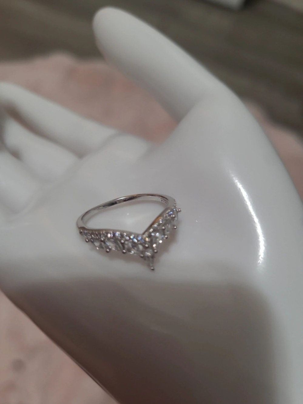 Silver Marquise-Cut Accent Ring in White